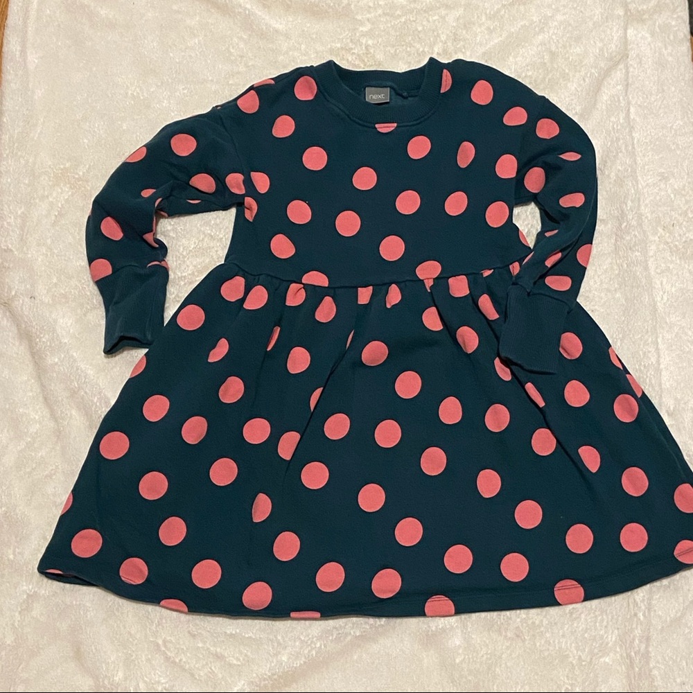 Green 2/ Pink Polkadot sweatshirt dress, Next, size 5-6